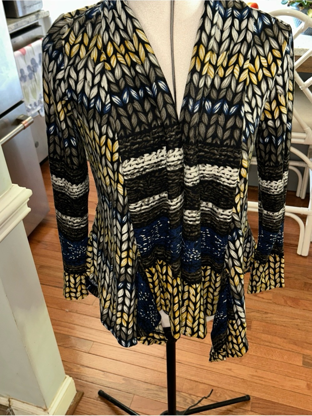 Aryeh Black White Blue Yellow Striped Knit Cardigan
